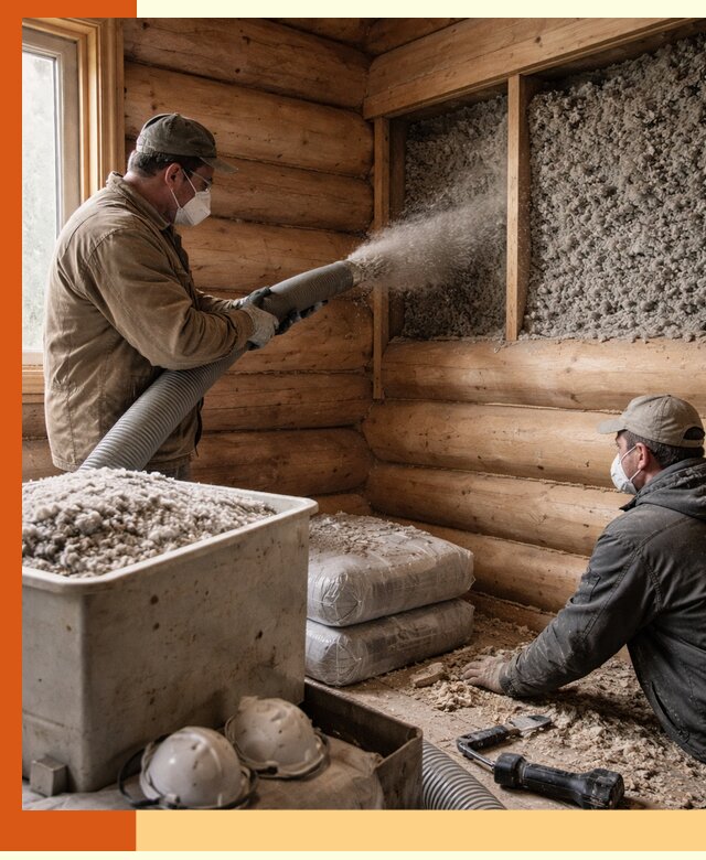 Утепление дома из бруса эковатой в Кинешме