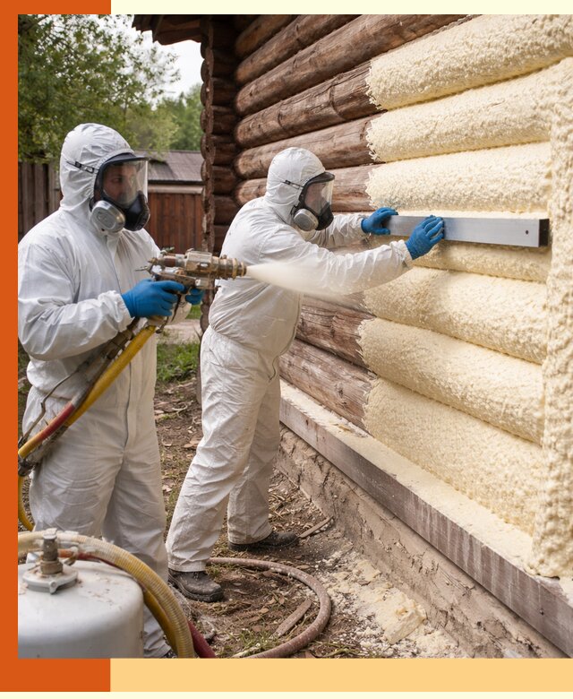 Утепление бревенчатого дома ППУ в Кинешме эффективной изоляцией