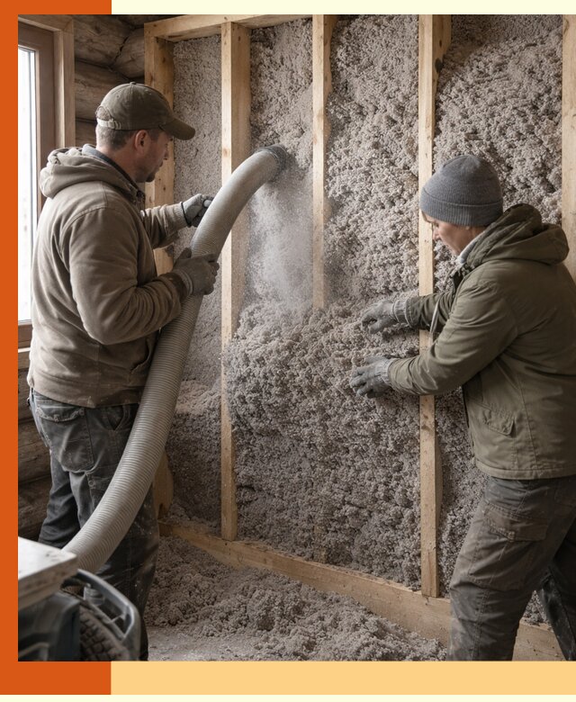 Утепление бревенчатого дома эковатой в Кинешме