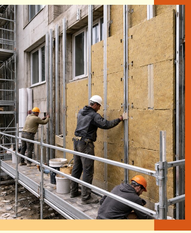 Утепление вентилируемого фасада в Кинешме от 5660 руб/м2 — монтаж и утепление вентфасад | ТепломастерКнш