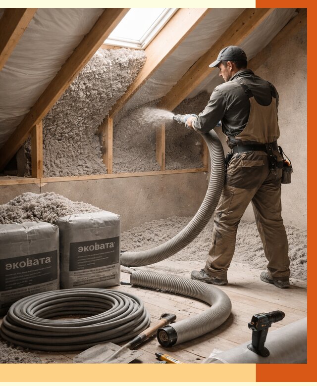 Утепление мансарды эковатой в Кинешме от 2224 руб/м2 — монтаж, задувка, цена | ТепломастерКнш