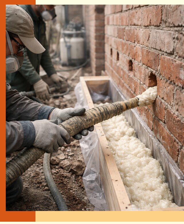 Заливка ППУ в пустоты кирпичной стены в Кинешме