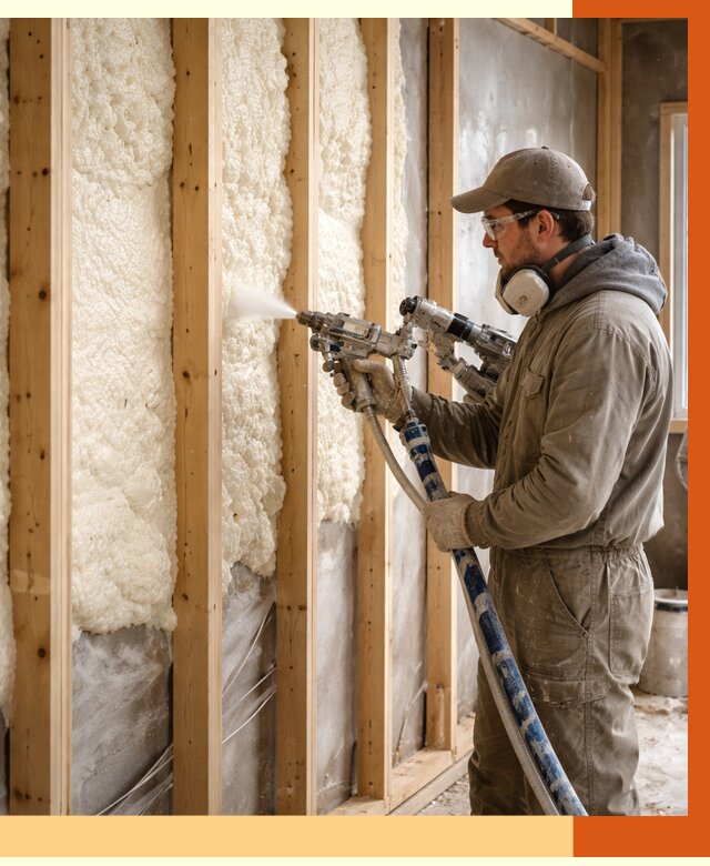 Утепление каркасной стены ППУ в Кинешме от 4295 руб./м2 под ключ | ТепломастерКнш