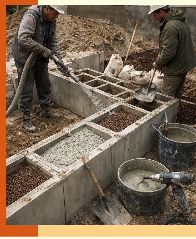 Заполнение полостей фундамента в Кинешме герметичным утеплением и повышением прочности