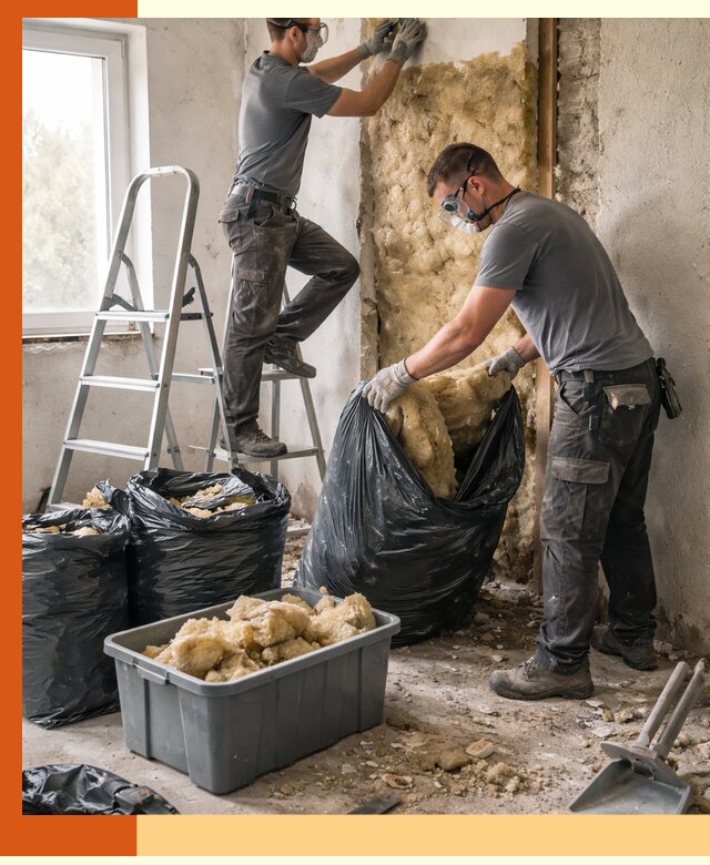 Демонтаж старого утеплителя и вывоз отходов в Кинешме